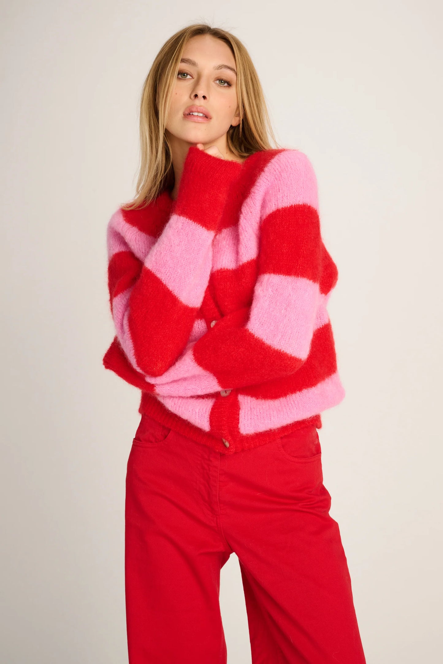 Les Tricots D'o | Alice Cardigan - Striped Candy Pink / Red