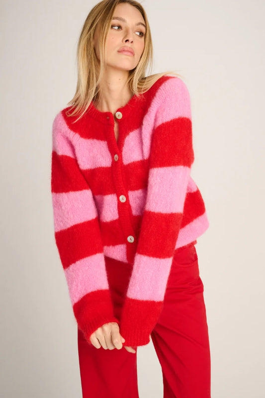 Les Tricots D'o | Alice Cardigan - Striped Candy Pink / Red