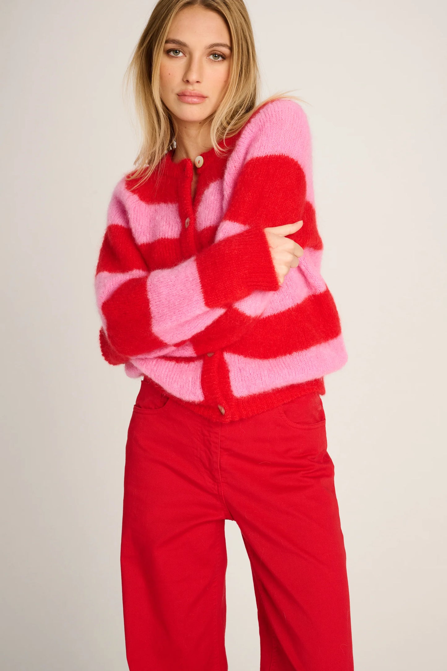 Les Tricots D'o | Alice Cardigan - Striped Candy Pink / Red