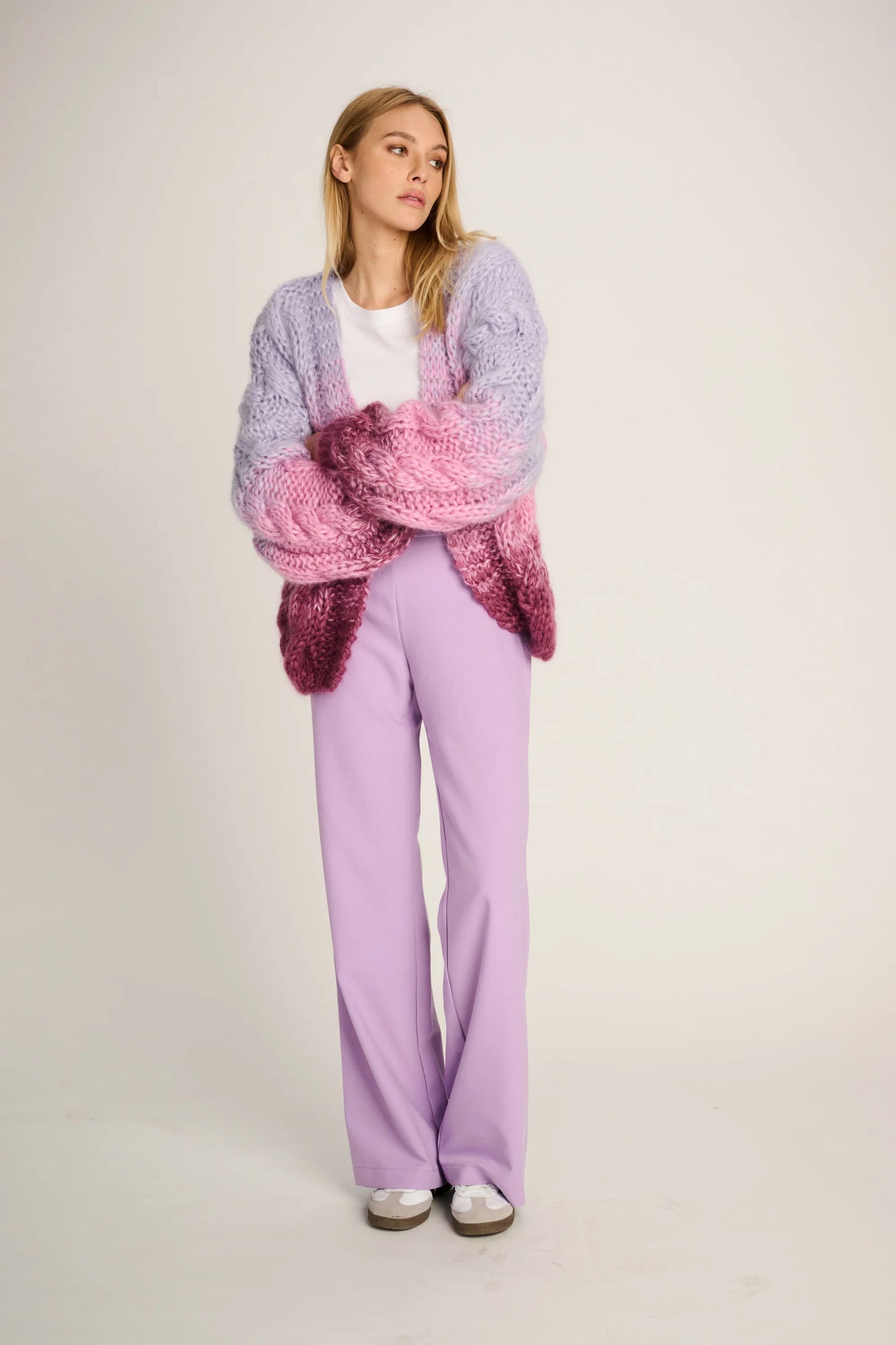 Les Tricots D'o | Amelie Cable Cardigan Short - Degrade Lilac / Pink / Plum