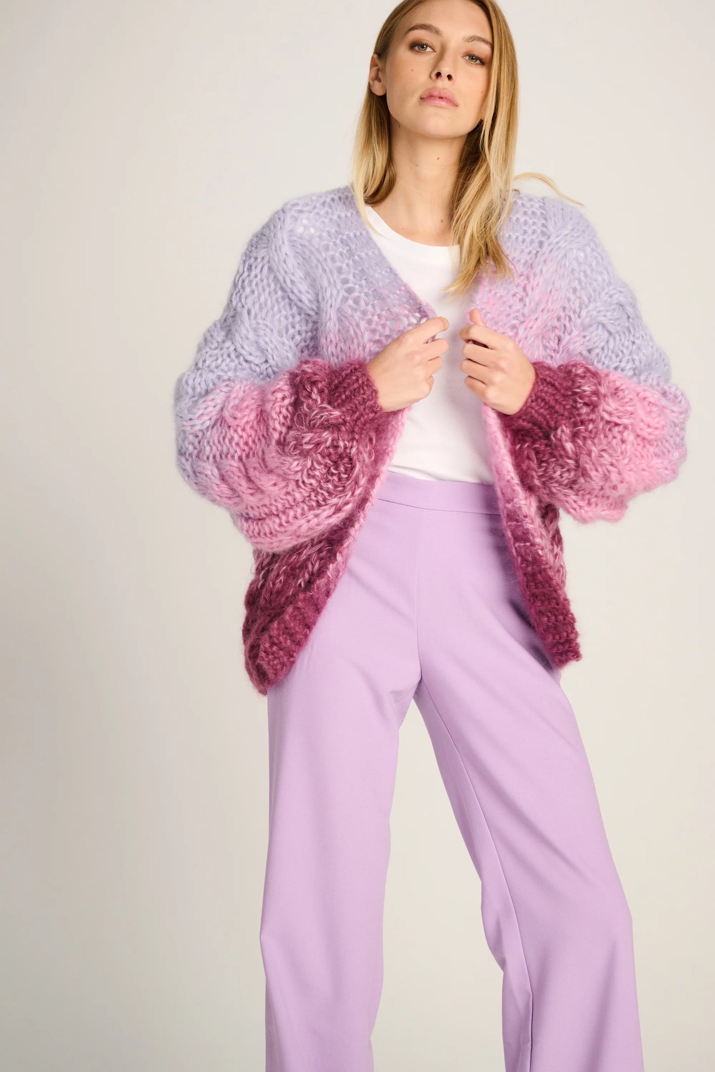 Les Tricots D'o | Amelie Cable Cardigan Short - Degrade Lilac / Pink / Plum