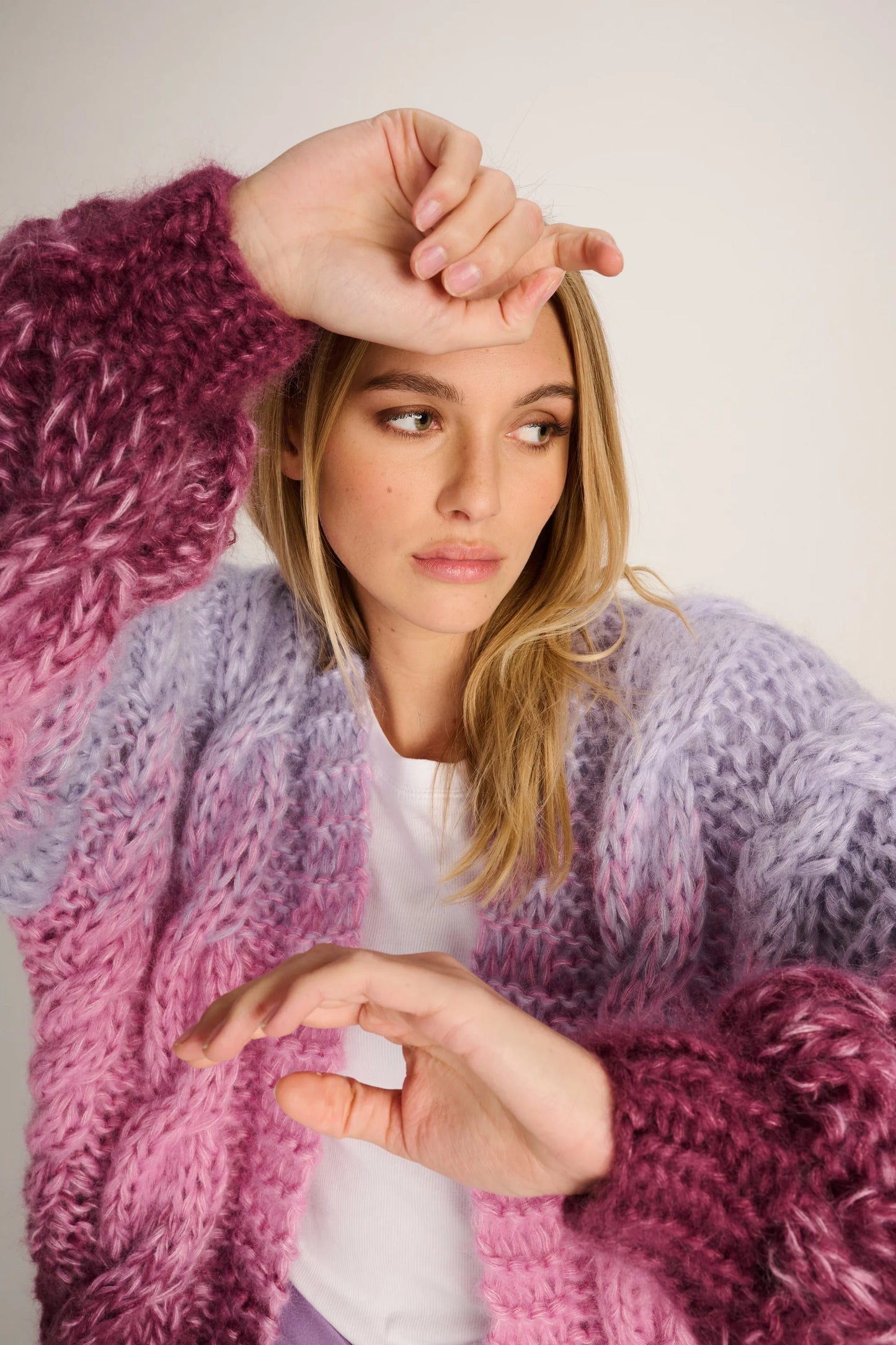 Les Tricots D'o | Amelie Cable Cardigan Short - Degrade Lilac / Pink / Plum