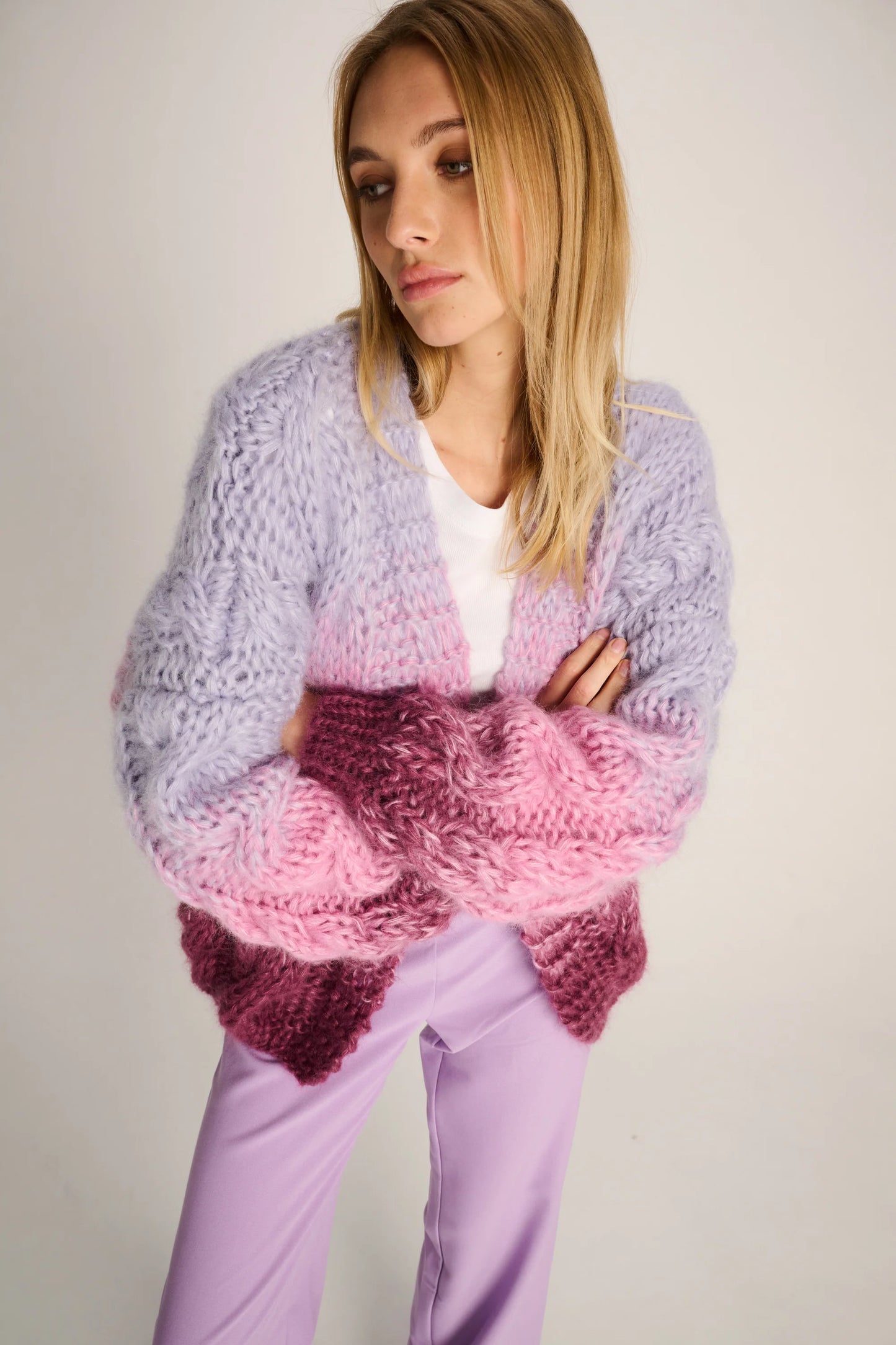 Les Tricots D'o | Amelie Cable Cardigan Short - Degrade Lilac / Pink / Plum
