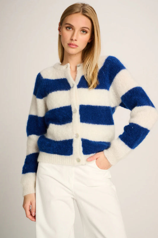 Les Tricots D'o | Alice Cardigan - Striped Off White / Blue