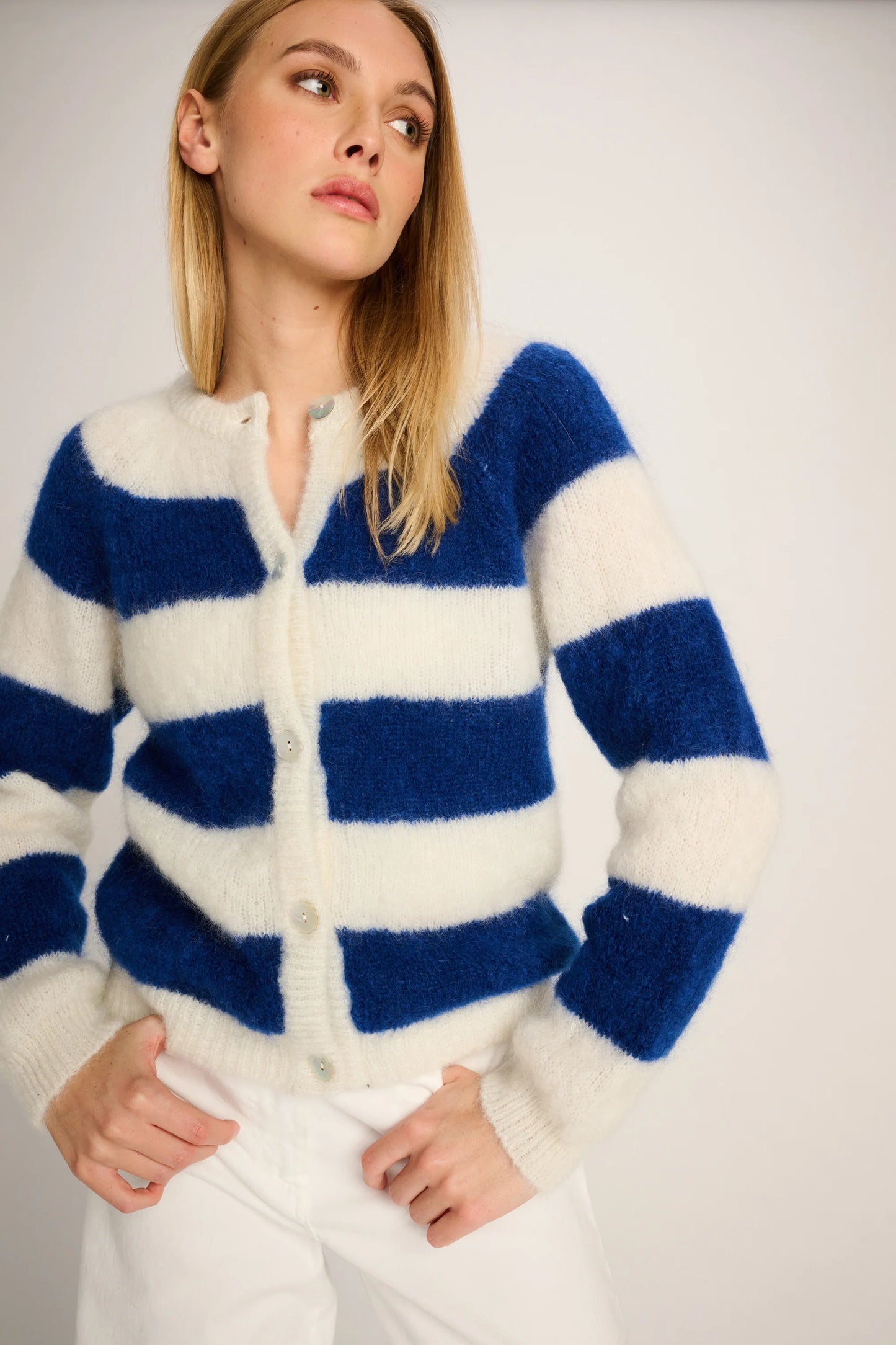 Les Tricots D'o | Alice Cardigan - Striped Off White / Blue