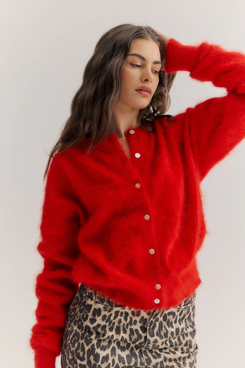 World Of Nomads | Frankie Cashmere Crew Neck Cardigan - Flame