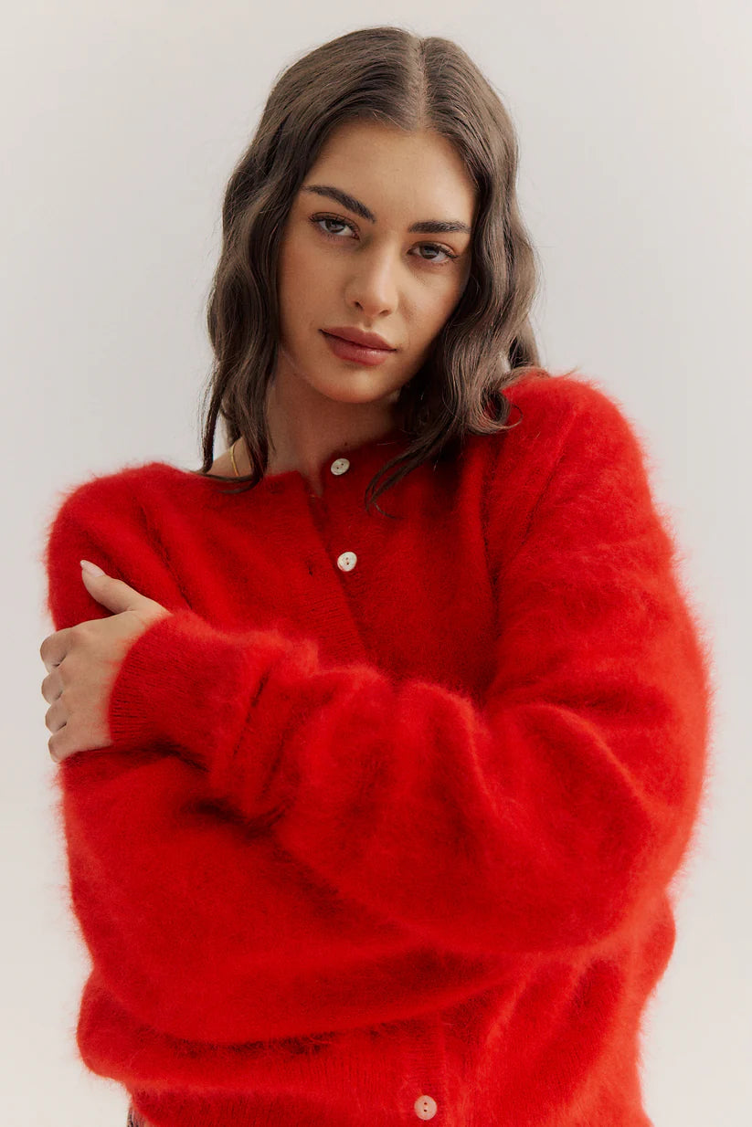 World Of Nomads | Frankie Cashmere Crew Neck Cardigan - Flame