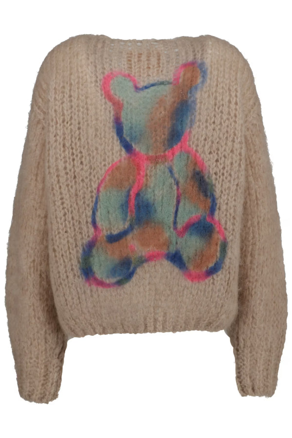 Les Tricots D'o | Charlotte Mohair Cardigan - Beige Bear Grafitti