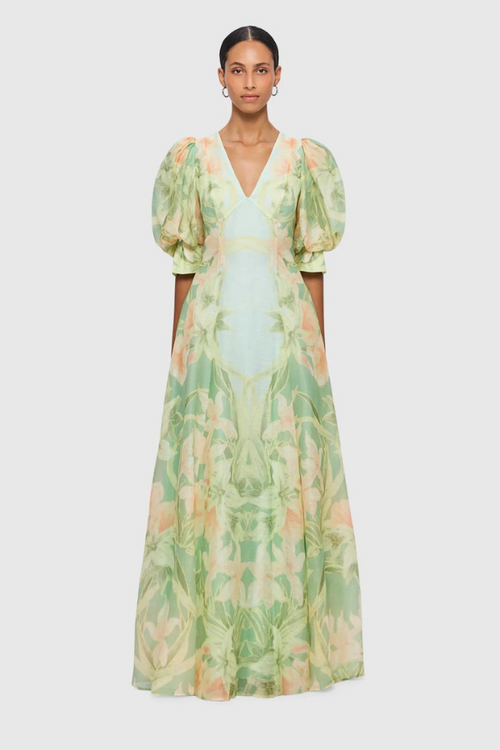 Leo Lin | Lucia V Neck Maxi dress - Orient Print in Evergreen
