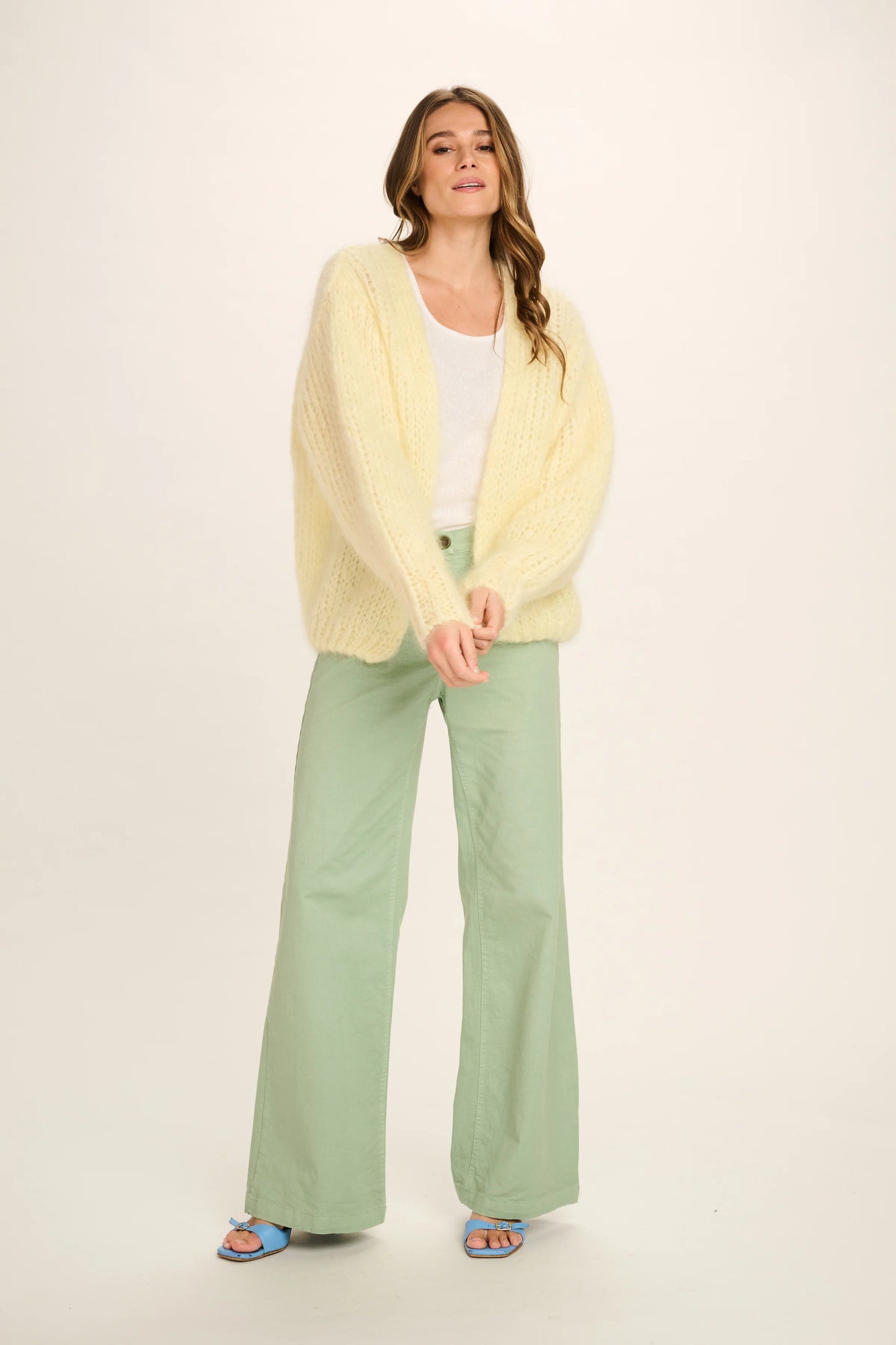 Les Tricots D'o | Charlotte Mohair Cardigan - Pastel Yellow Love Graffiti