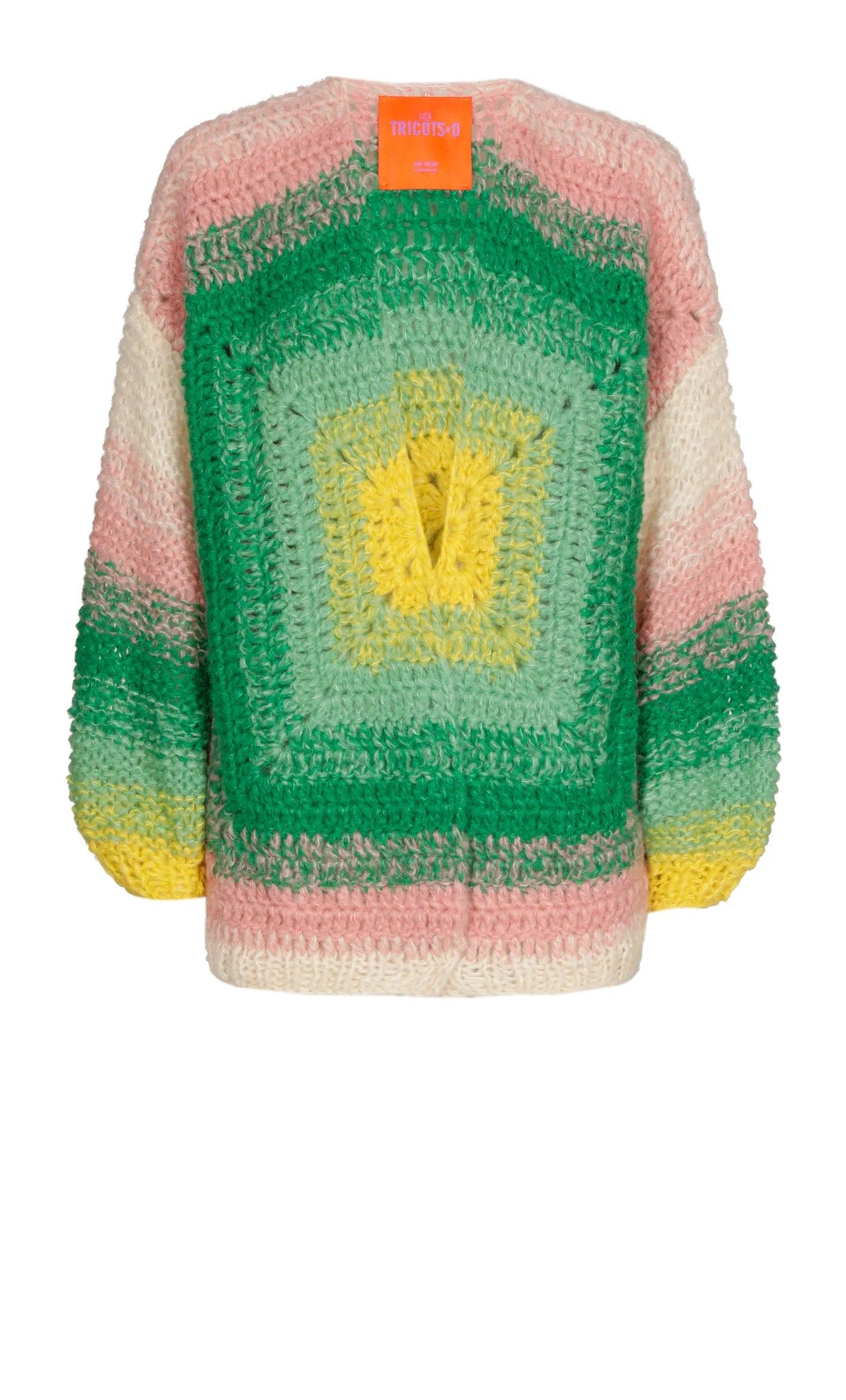 Les Tricots D'o | Laura Cashmere Cardigan Short - Pink/Green/Yellow/White Crochet