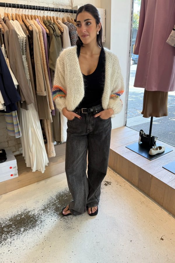 Les Tricots D'o | Eloise Mohair Cardigan Short - Off White/Colour Sleeve