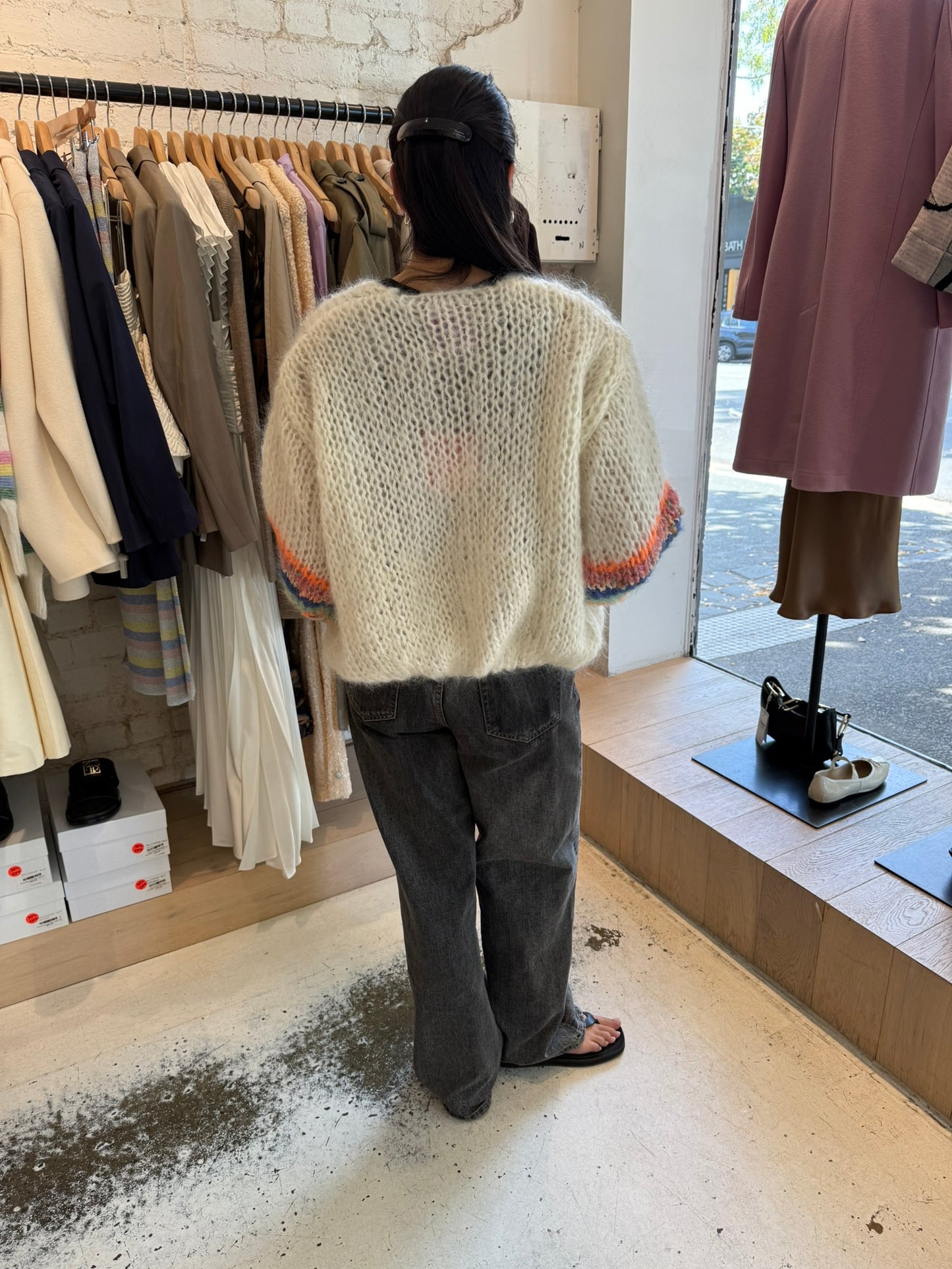 Les Tricots D'o | Eloise Mohair Cardigan Short - Off White/Colour Sleeve