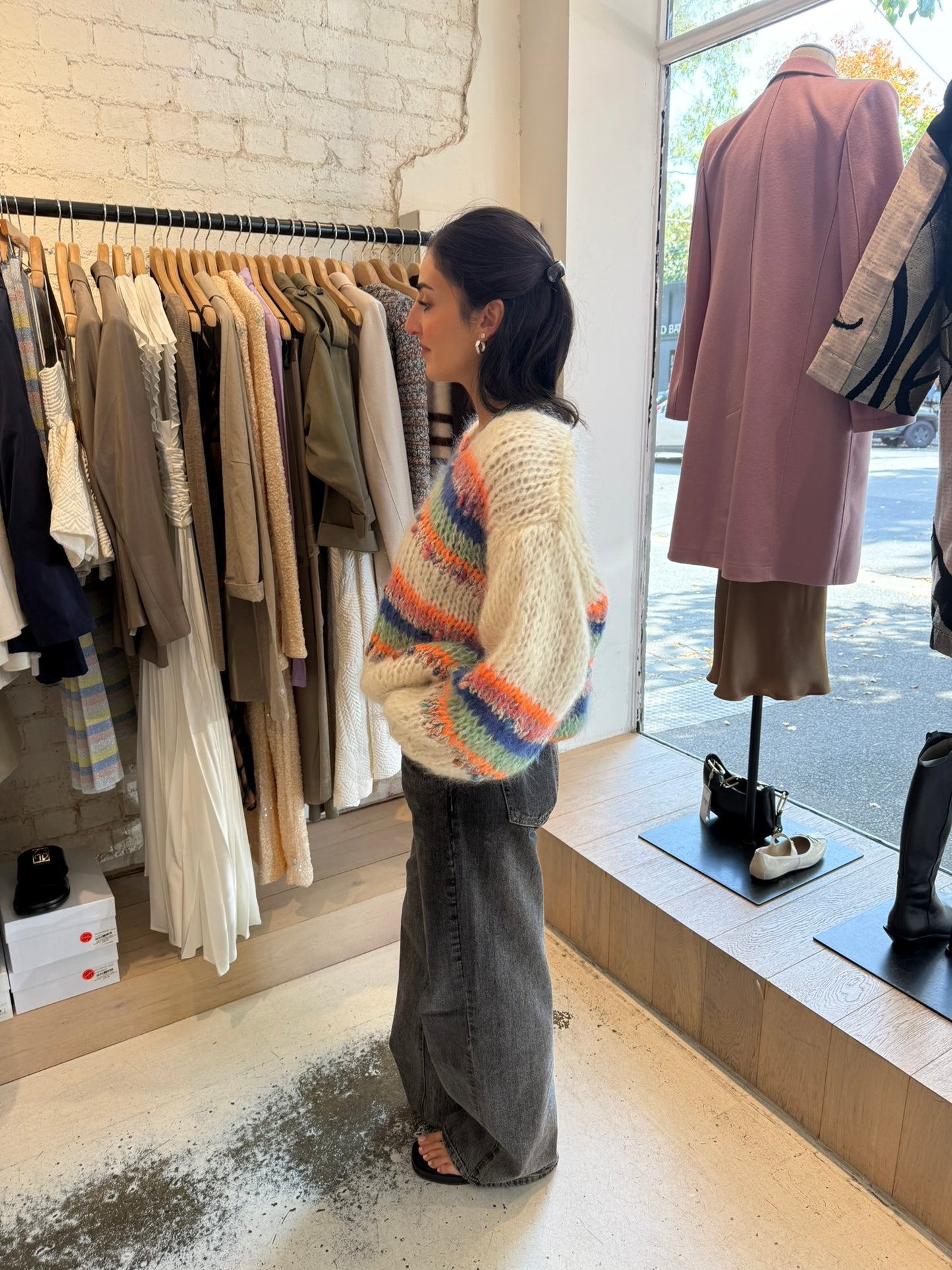 Les Tricots D'o | Emily Mohair Pullover V-Neck - Off White/Stripes