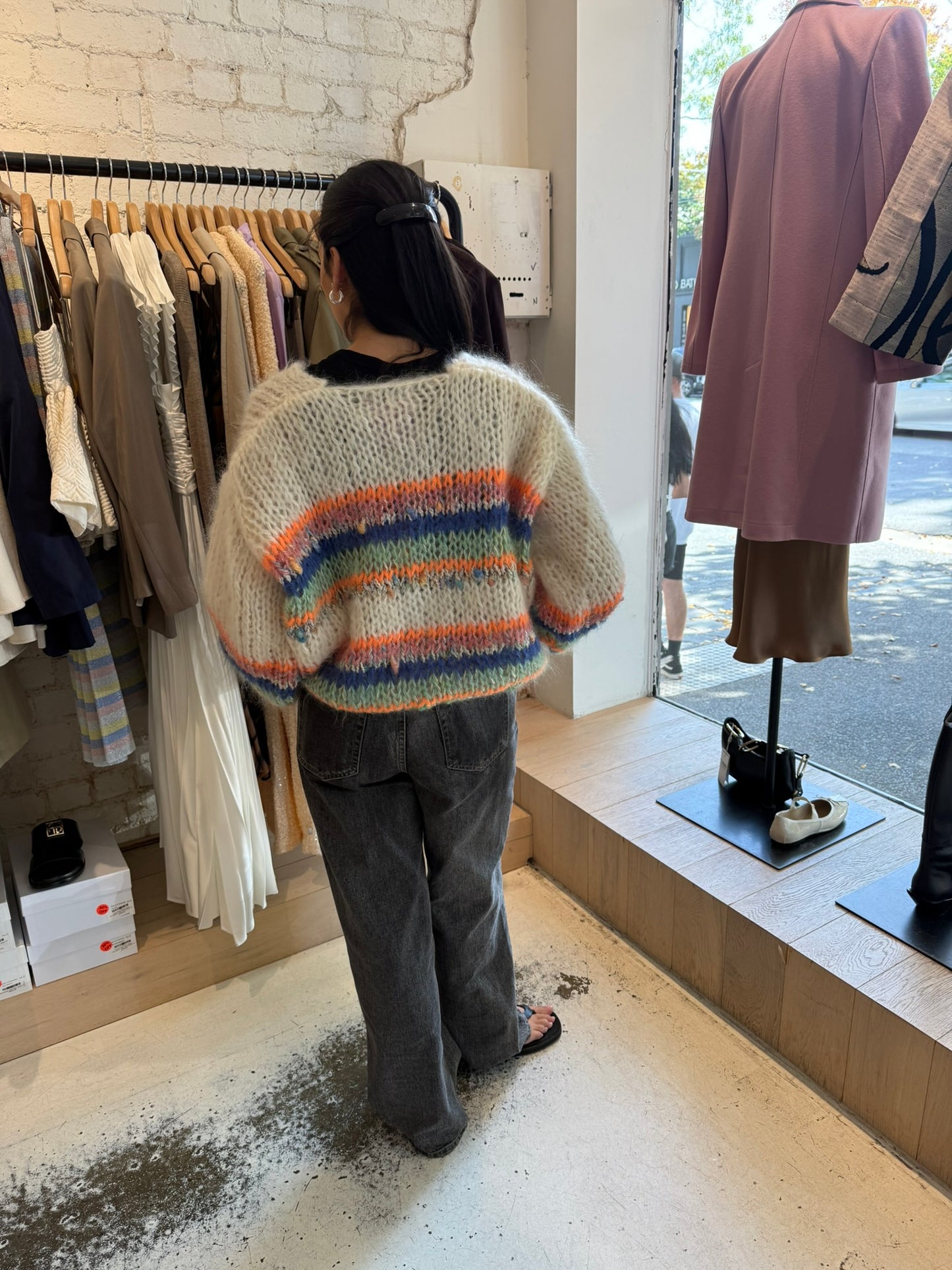 Les Tricots D'o | Emily Mohair Pullover V-Neck - Off White/Stripes