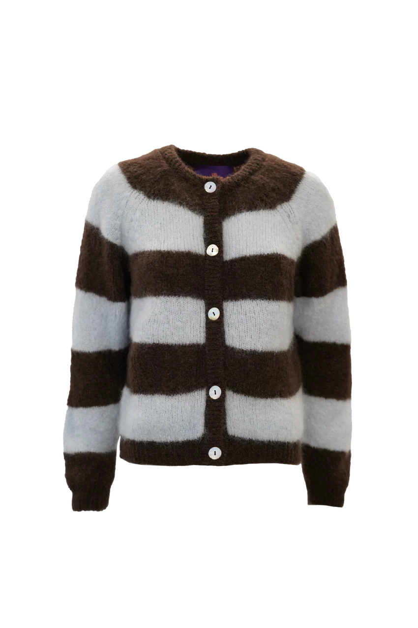 Les Tricots D'o | Alice Cardigan - Chocolate / Blue Stripe