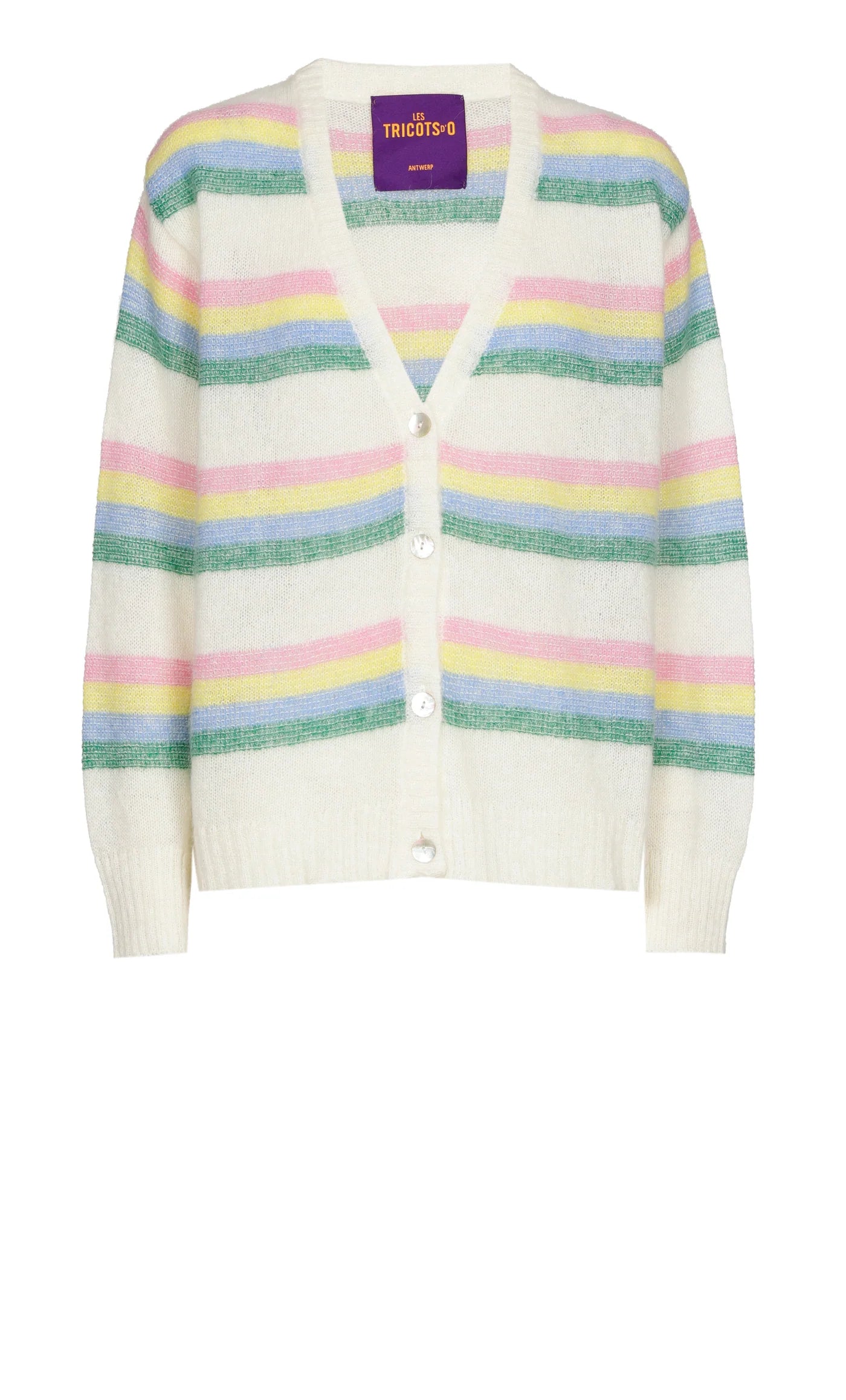 Les Tricots D'o | Monica Aplaca Cardigan Short - Off White/Multico Stripe