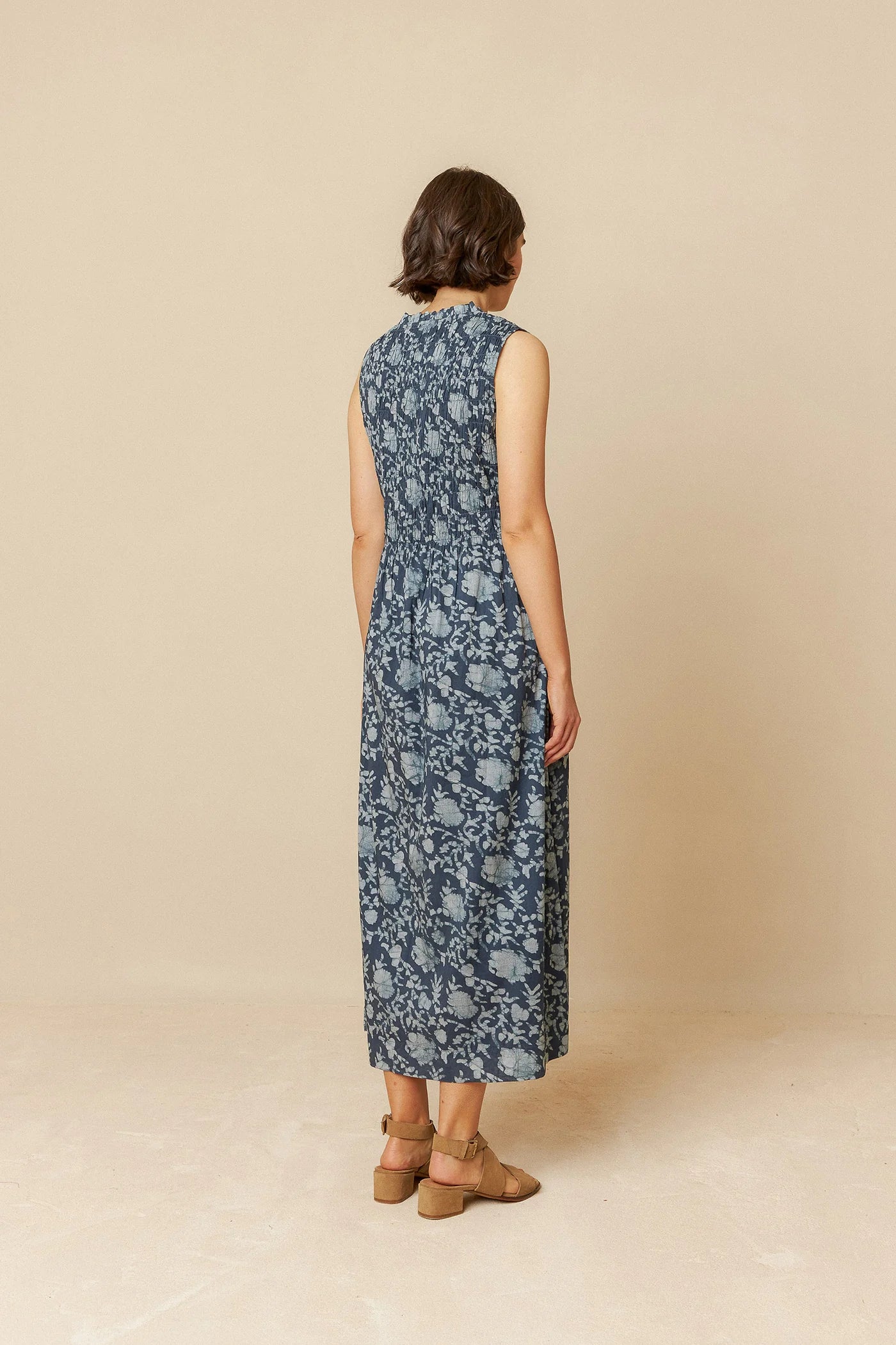 Indi & Cold | Ruched Floral Dress - Indigo