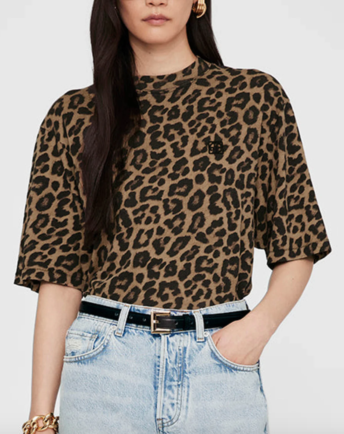 Anine Bing | Avi Tee - Black and Brown Leopard