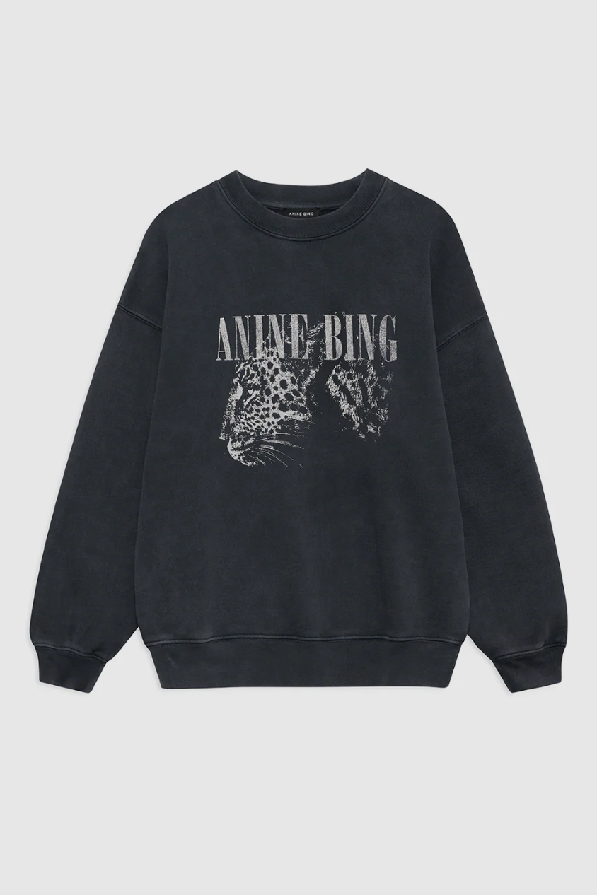 Anine Bing | Spencer Leopard Sweatshirt - Washed Black
