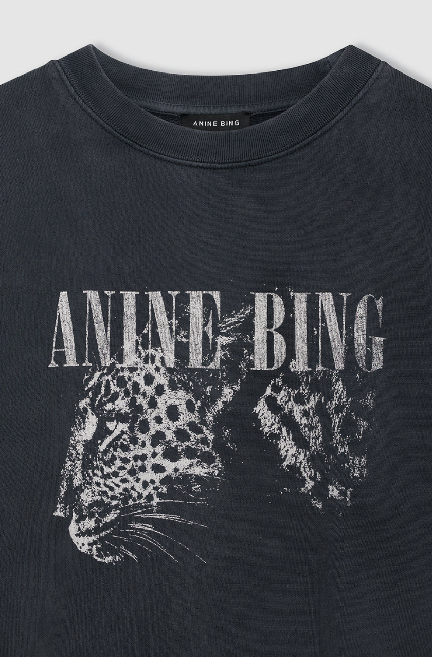 Anine Bing | Spencer Leopard Sweatshirt - Washed Black