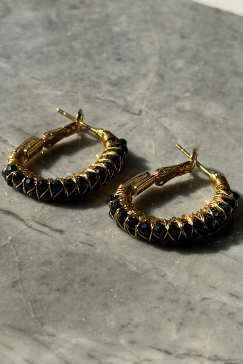 Gas Bijoux | Gold Lyre Hoop Earrings - Black