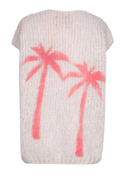 Les Tricots D'o | Mohair Sleeveless Palm Tree Grafitti - Light Grey/ Candy Pink
