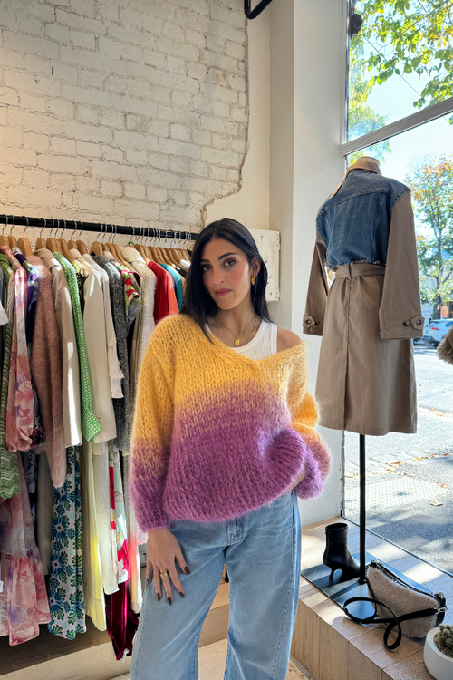 Les Tricots D'o | Mohair Pullover V Neck - Degrade Yellow/Plum