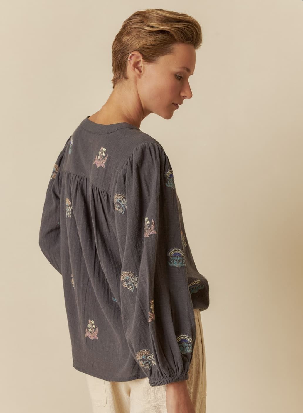Indi & Cold | Embroidered Blouse - Carbon