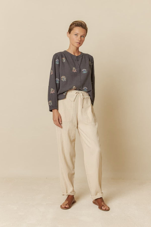 Indi & Cold | Embroidered Blouse - Carbon