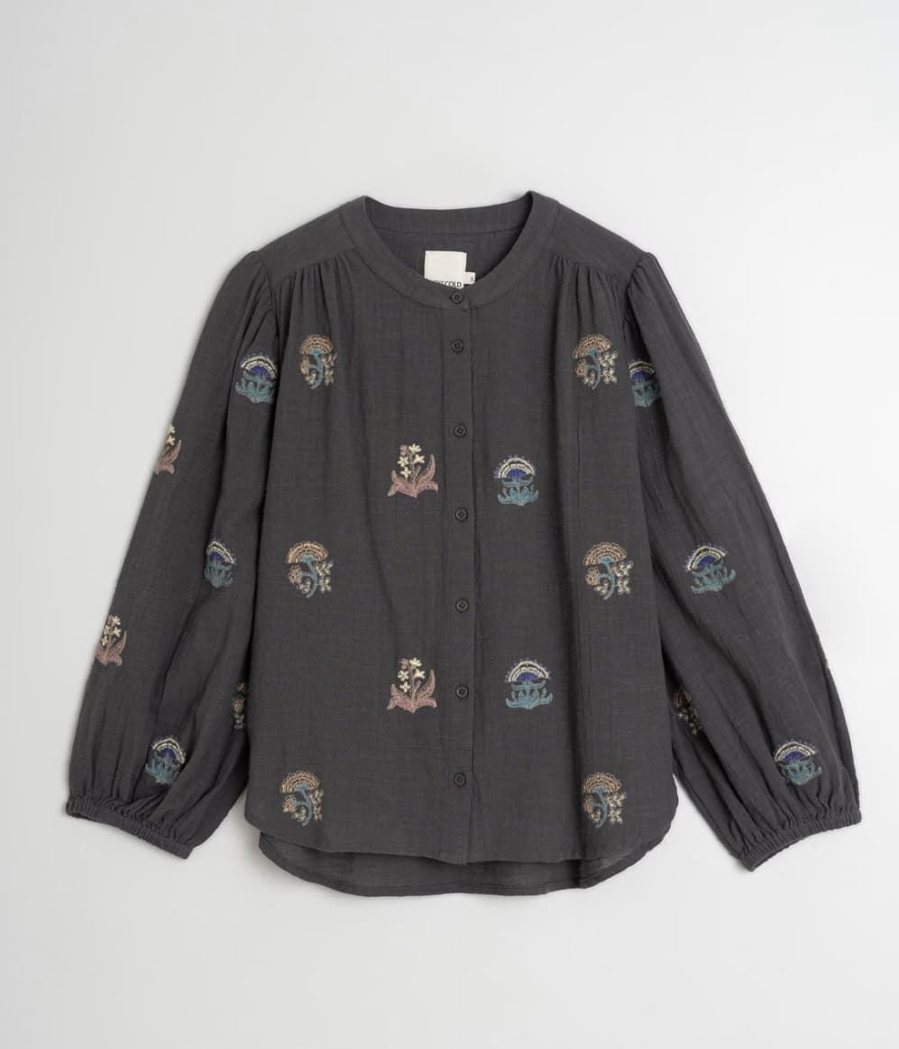 Indi & Cold | Embroidered Blouse - Carbon