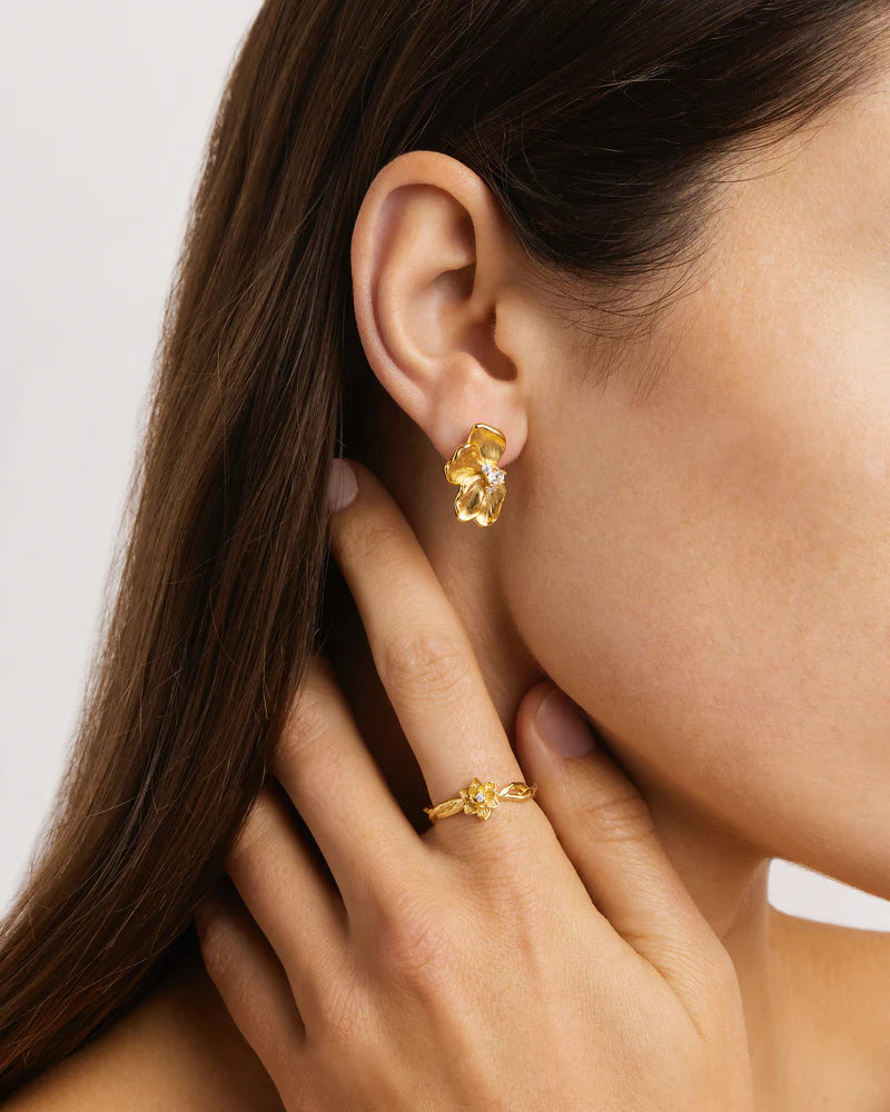By Charlotte | Serene Lotus Statement Earrings - Gold