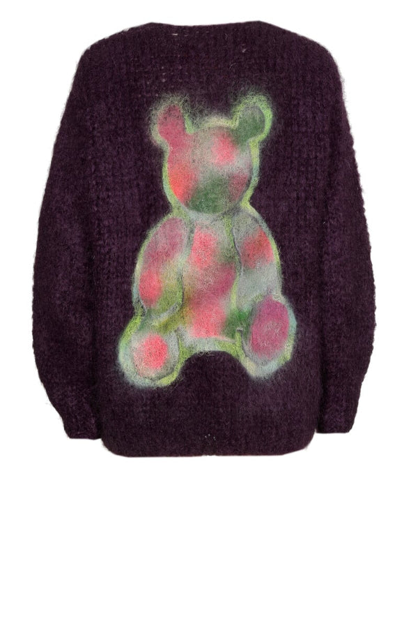 Les Tricots D'o | Charlotte Cardigan - Dark Purple Bear Grafitti