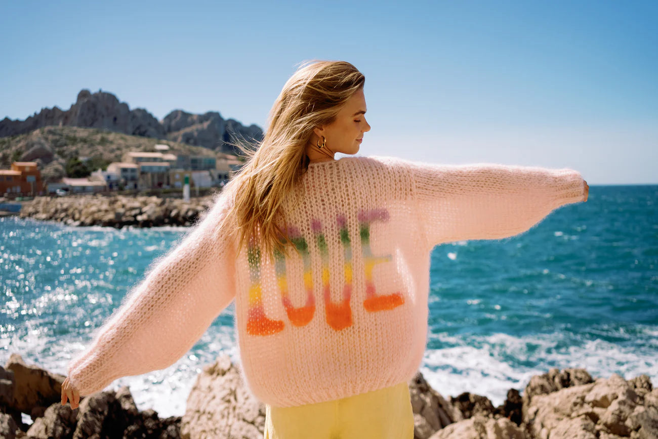 Les Tricots D'o | Charlotte Mohair Cardigan - Pastel Pink Love Graffiti