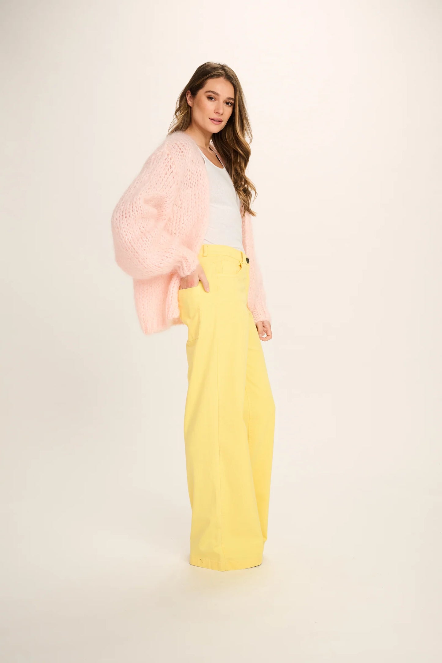 Les Tricots D'o | Charlotte Mohair Cardigan - Pastel Pink Love Graffiti