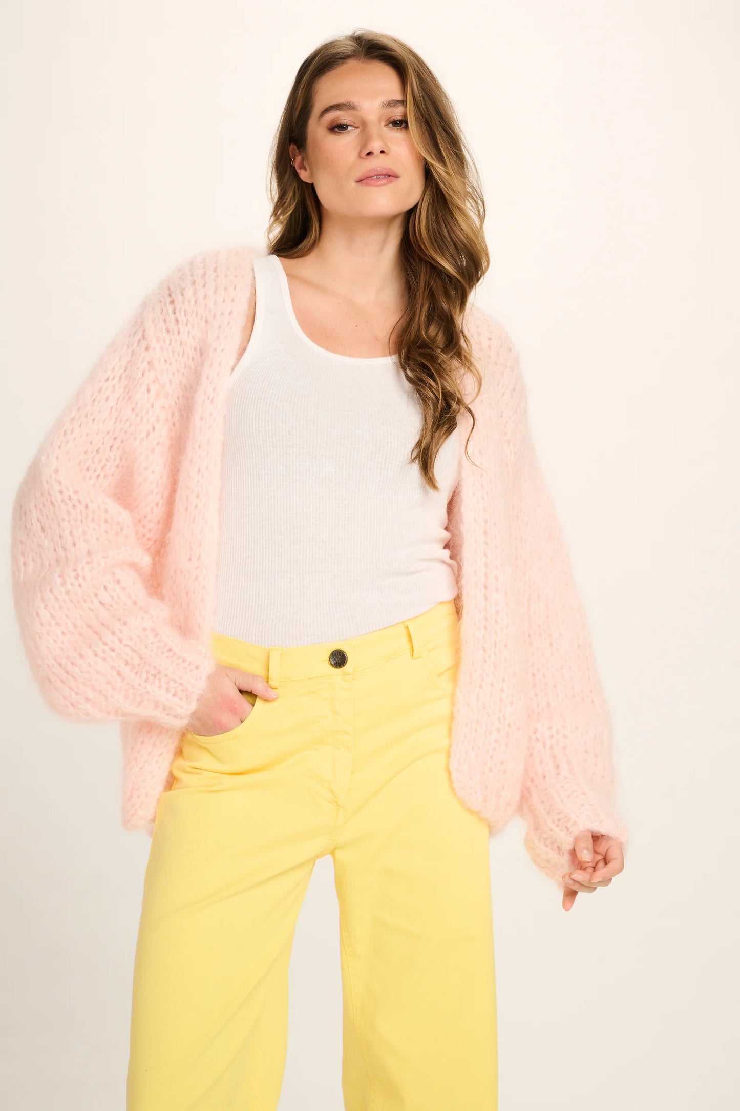 Les Tricots D'o | Charlotte Mohair Cardigan - Pastel Pink Love Graffiti