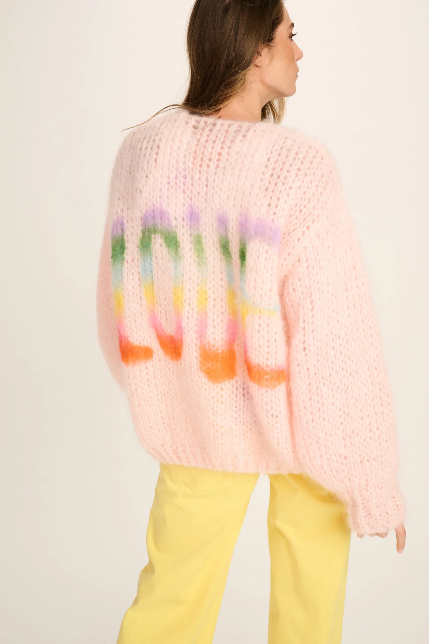 Les Tricots D'o | Charlotte Mohair Cardigan - Pastel Pink Love Graffiti