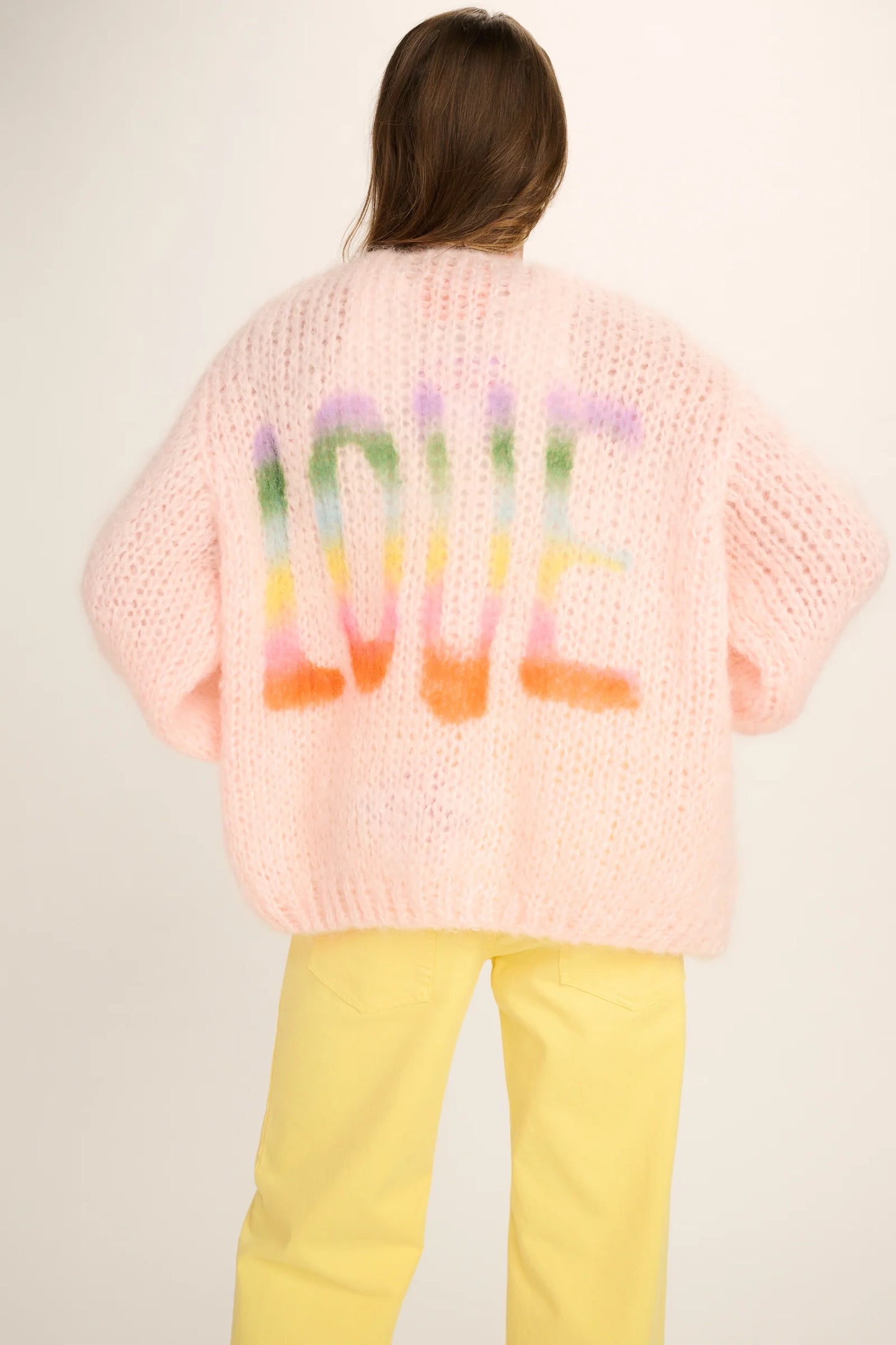 Les Tricots D'o | Charlotte Mohair Cardigan - Pastel Pink Love Graffiti