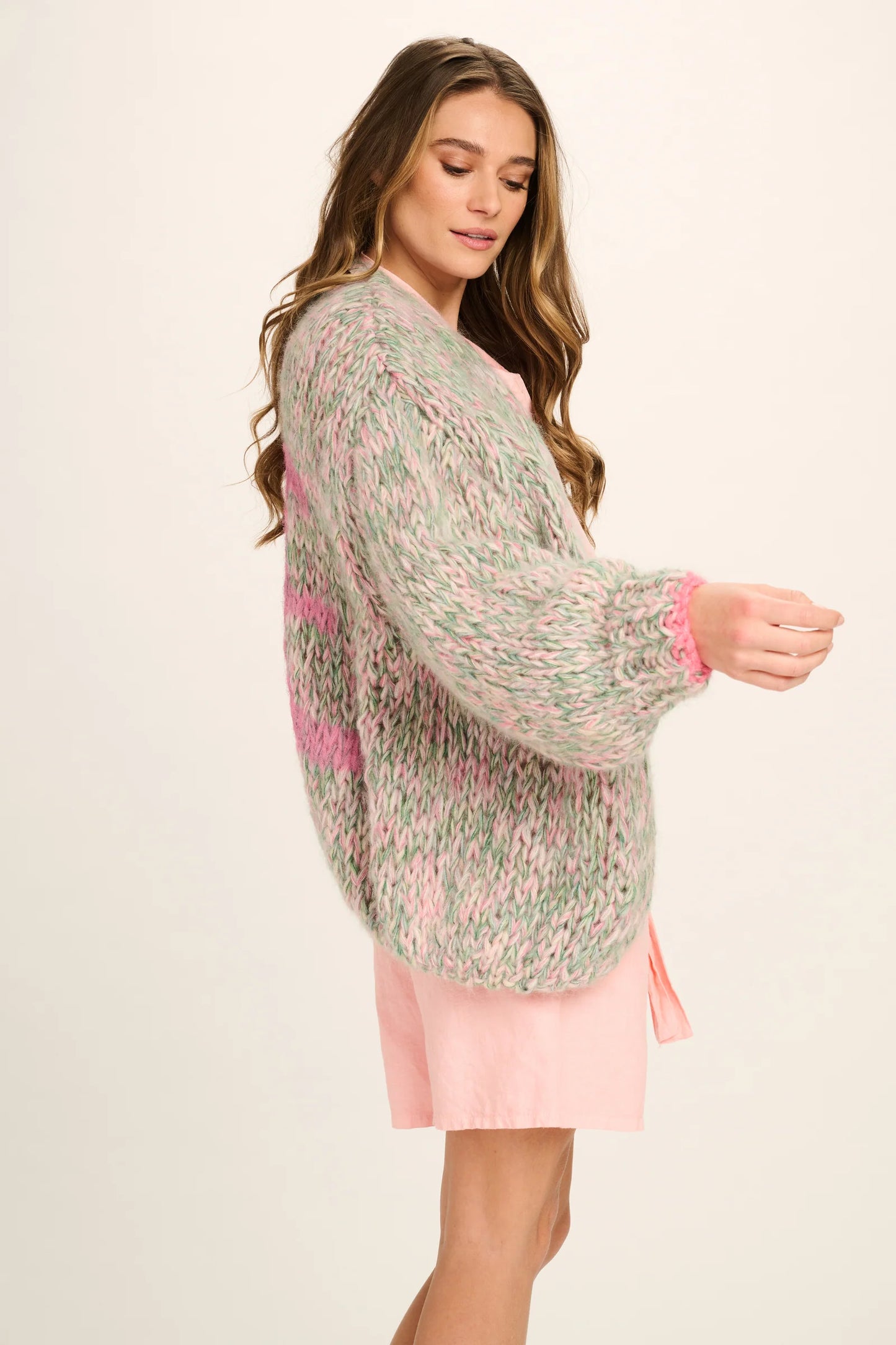 Les Tricots D'o | Logan Alpaca Cardigan - Green Pink Off White/Love Graffiti