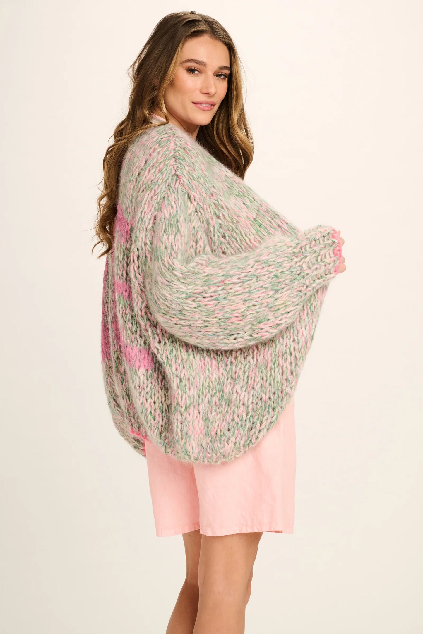 Les Tricots D'o | Logan Alpaca Cardigan - Green Pink Off White/Love Graffiti
