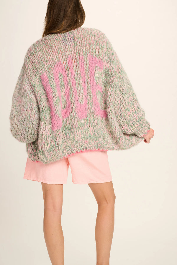Les Tricots D'o | Logan Alpaca Cardigan - Green Pink Off White/Love Graffiti