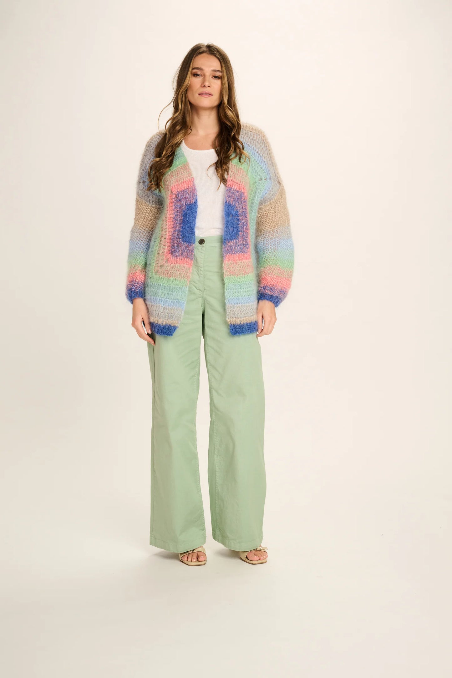 Les Tricots D'o | Ethan Mohair Cardigan Short - Turquoise/Mint/Pink/Sand/Cobalt Square Crochet