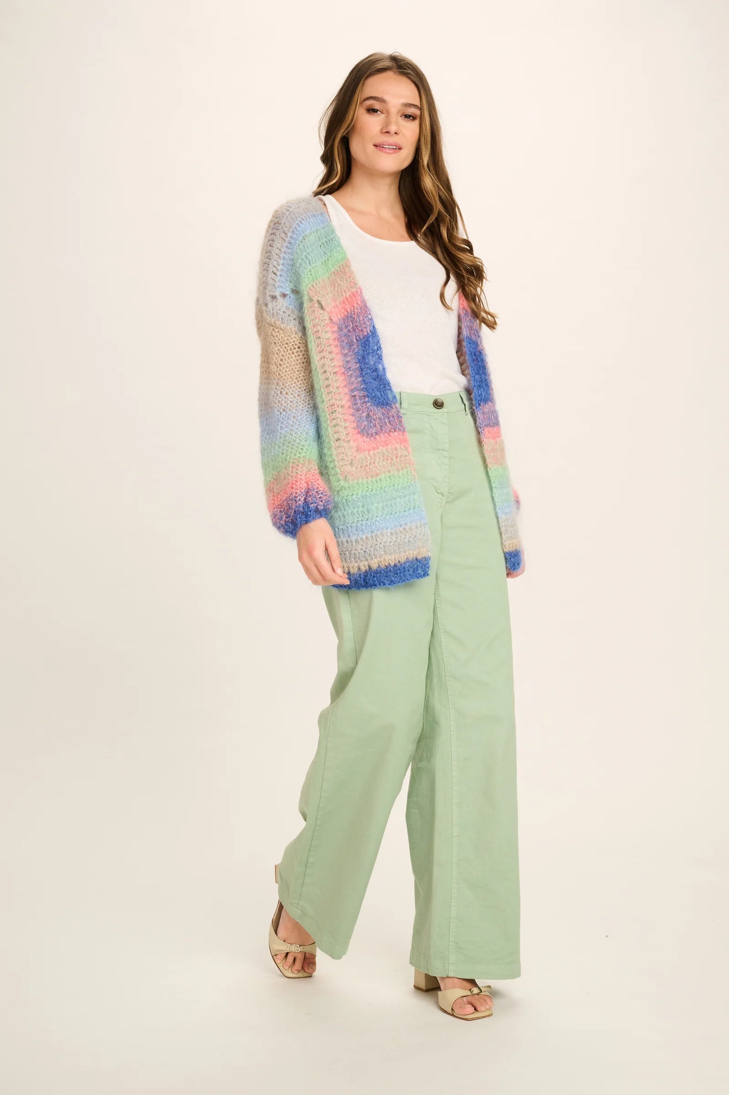 Les Tricots D'o | Ethan Mohair Cardigan Short - Turquoise/Mint/Pink/Sand/Cobalt Square Crochet