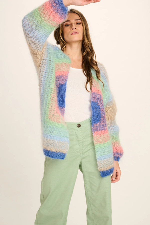 Les Tricots D'o | Ethan Mohair Cardigan Short - Turquoise/Mint/Pink/Sand/Cobalt Square Crochet