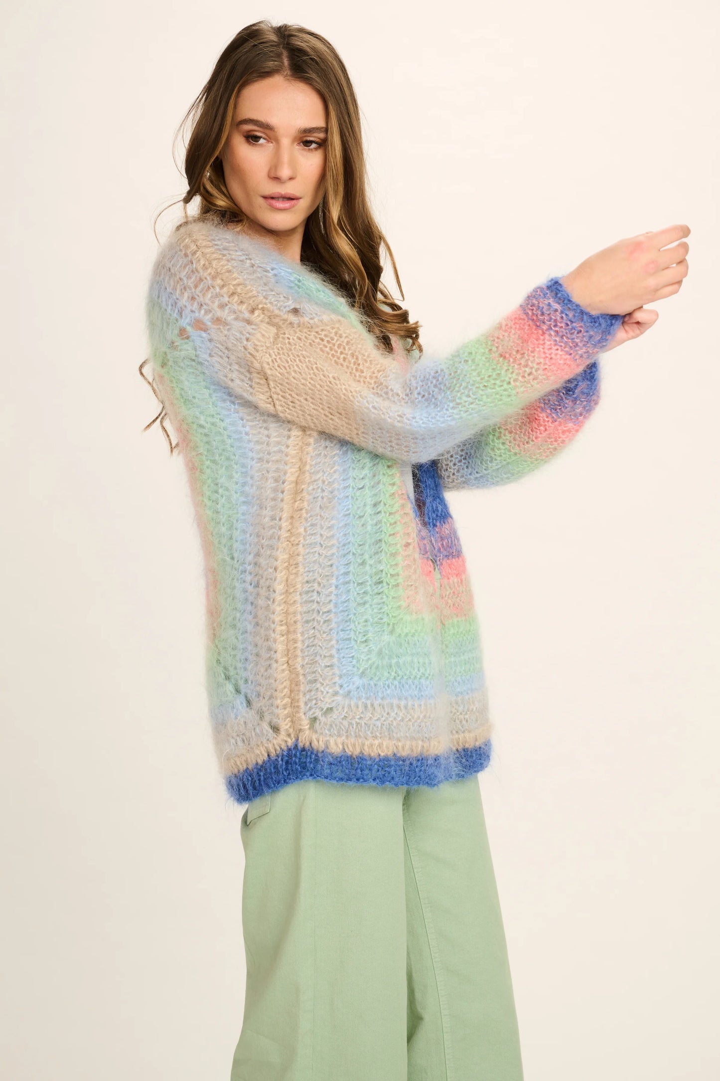 Les Tricots D'o | Ethan Mohair Cardigan Short - Turquoise/Mint/Pink/Sand/Cobalt Square Crochet