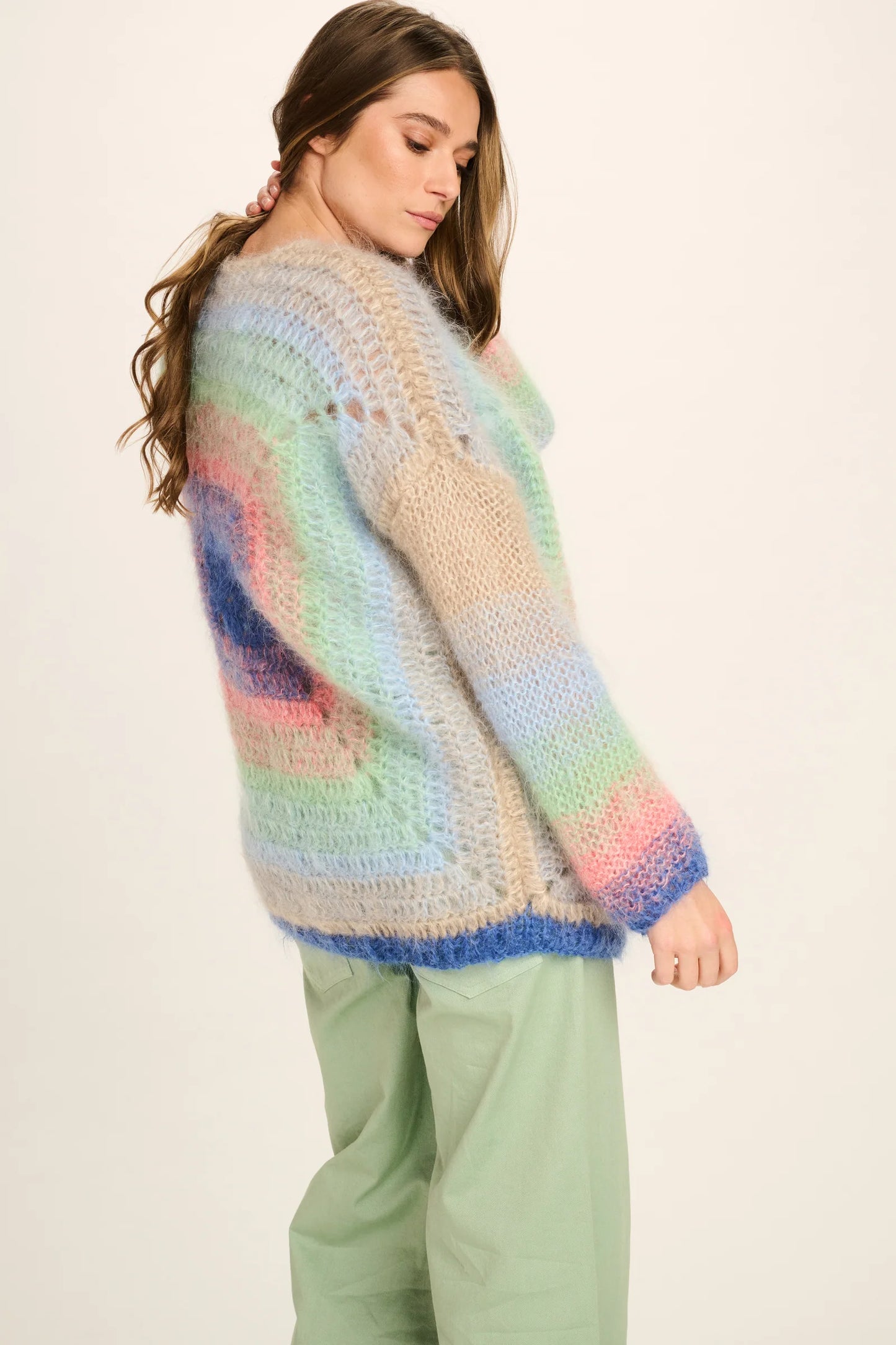 Les Tricots D'o | Ethan Mohair Cardigan Short - Turquoise/Mint/Pink/Sand/Cobalt Square Crochet