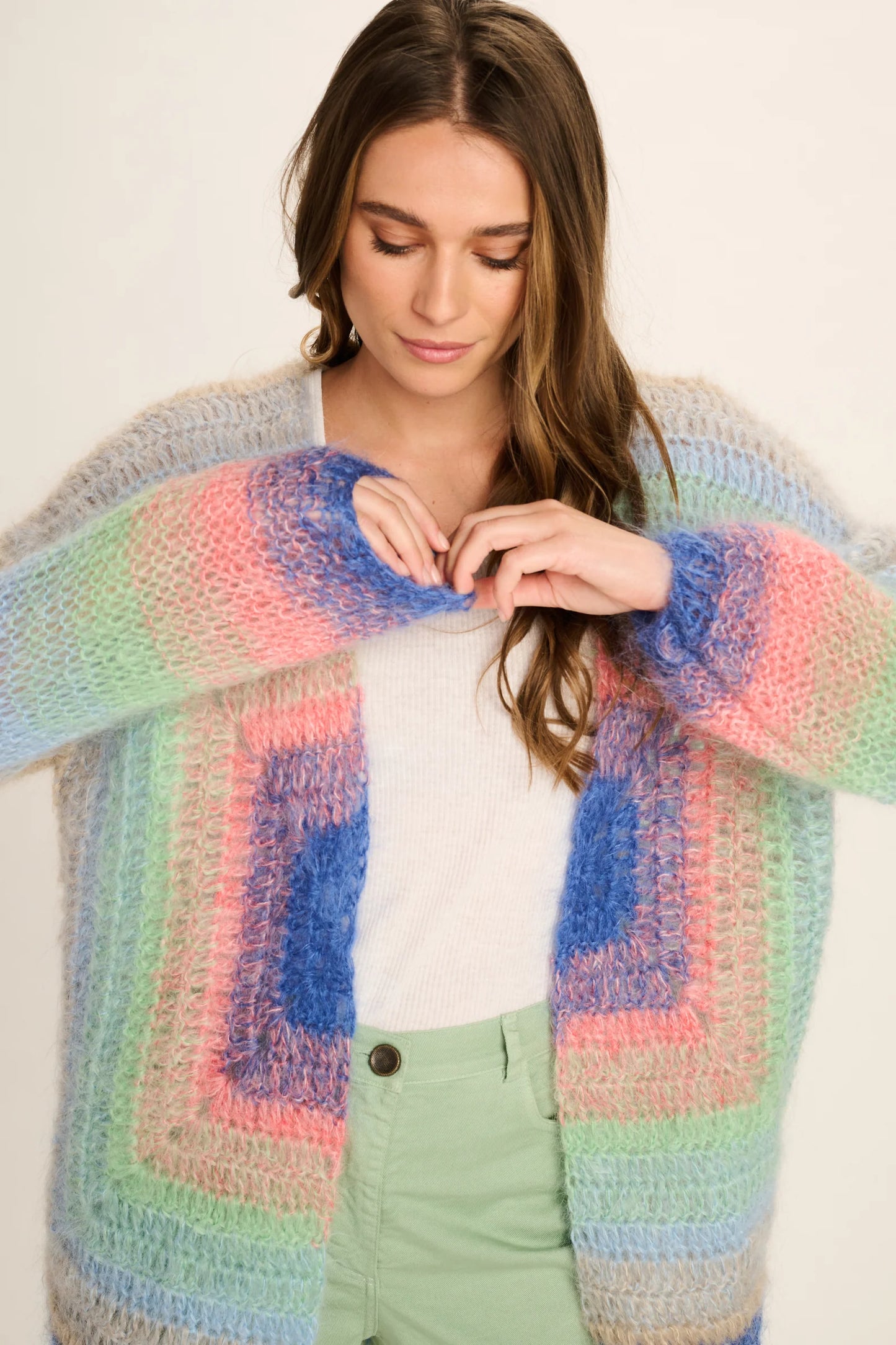 Les Tricots D'o | Ethan Mohair Cardigan Short - Turquoise/Mint/Pink/Sand/Cobalt Square Crochet