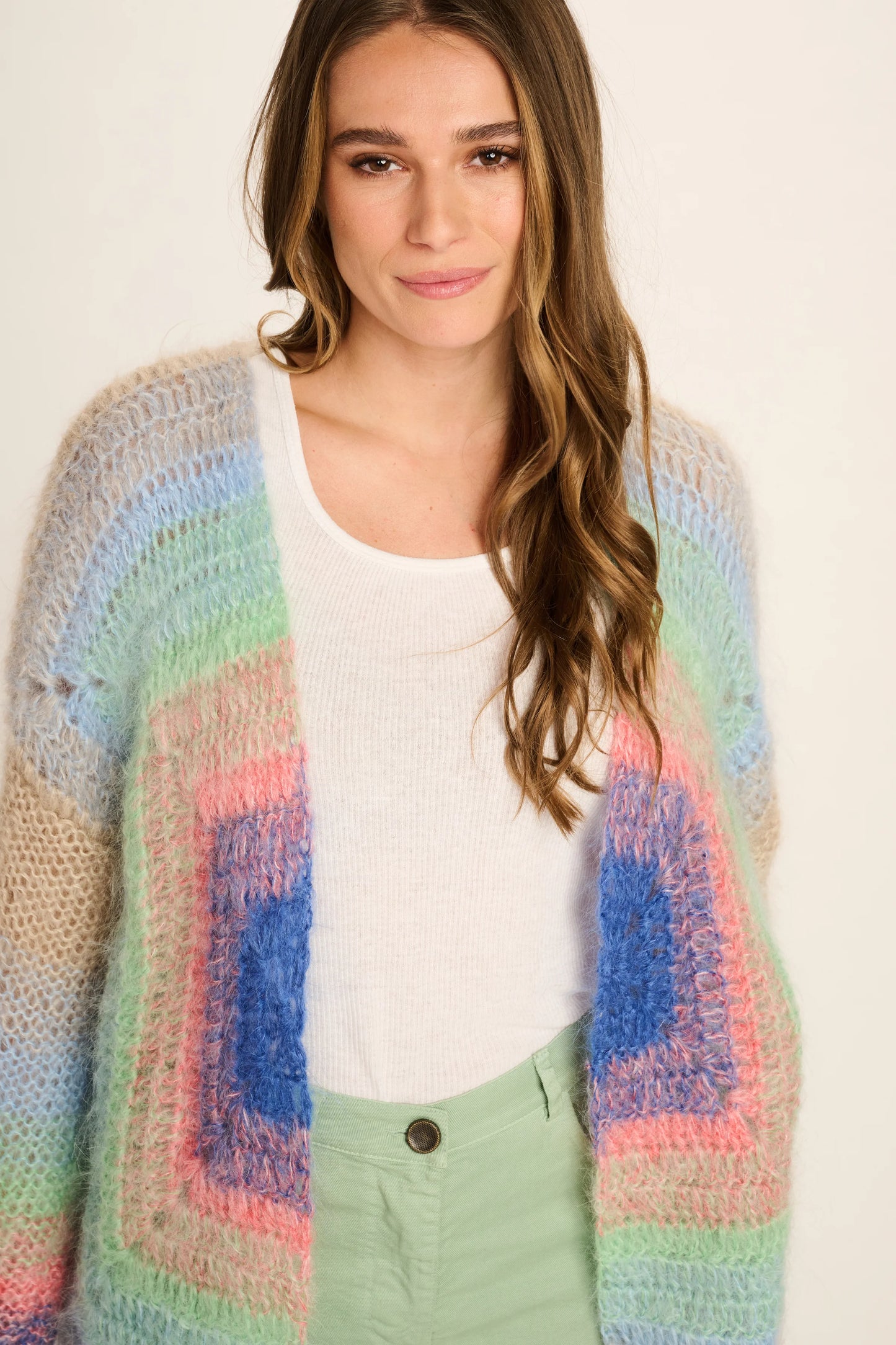 Les Tricots D'o | Ethan Mohair Cardigan Short - Turquoise/Mint/Pink/Sand/Cobalt Square Crochet