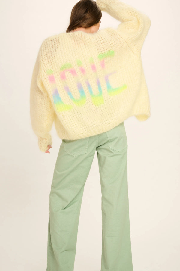 Les Tricots D'o | Charlotte Mohair Cardigan - Pastel Yellow Love Graffiti