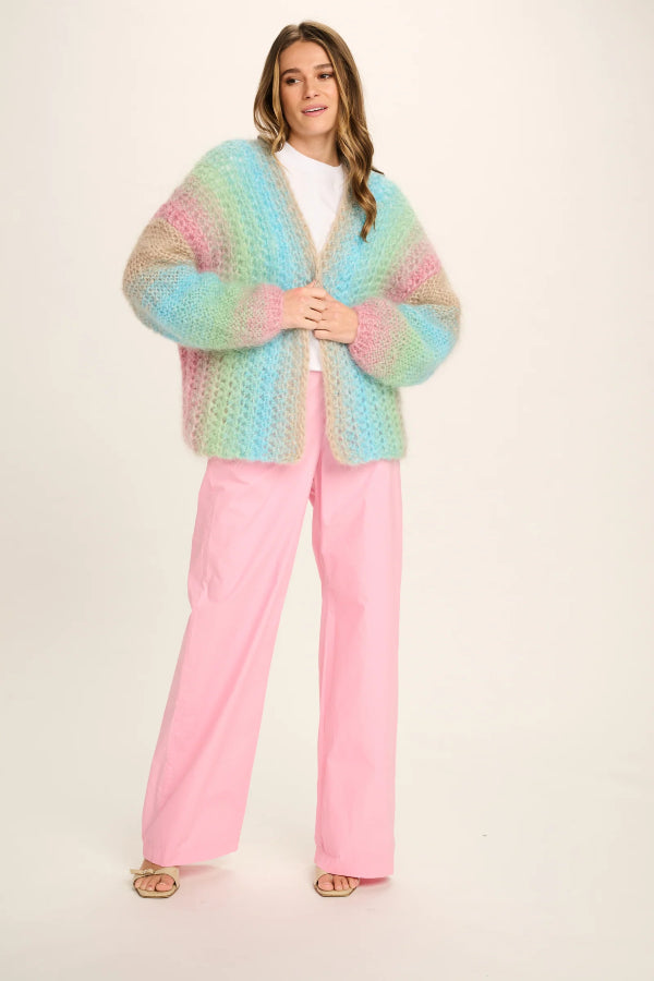 Les Tricots D'o | Edie Mohair Cardigan - Turquoise/Mint/Pink/Sand Crochet